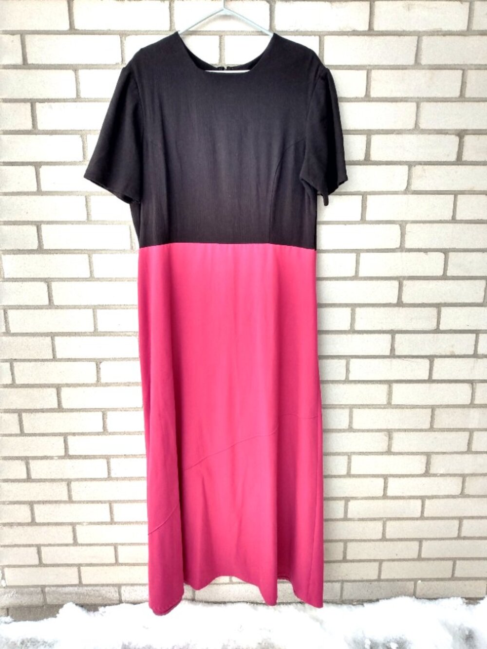 Vintage Mennonite Dress Size Large 44" Bust Pink Black Modest Boho Lagenlook